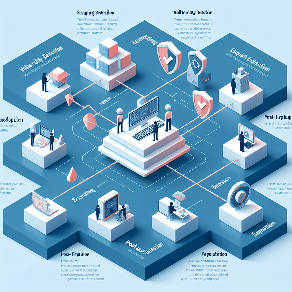 "Step-by-step guide illustrating the process of conducting a penetration test on a network, featuring tools, techniques, and methodologies used in cybersecurity assessments."